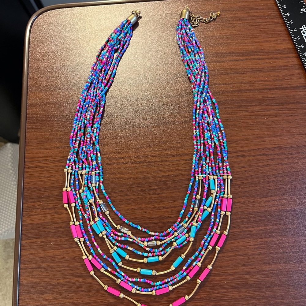 Vibrant Multicolor Beaded Necklace with Gold Accents